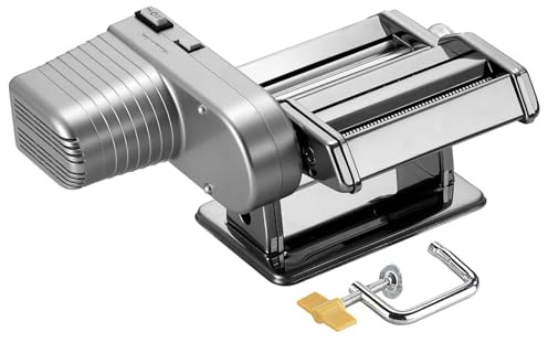 Rosenstein & Söhne Pastamaschine: Nudel-Maschine NM-100 mit Elektromotor, schmale & breite Bandnudeln (Elektrische Nudelmaschine, Teigausrollmaschine, Kurbel)