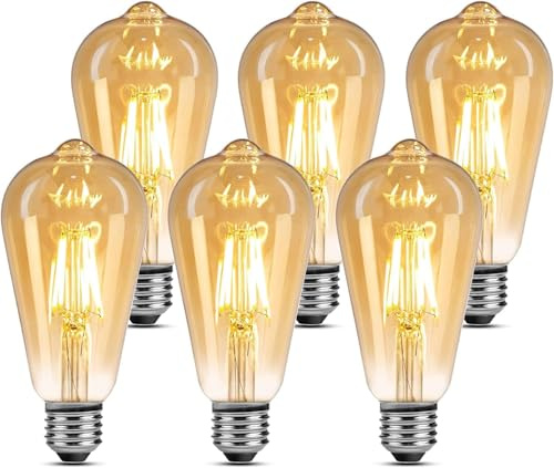 Lepro E27 LED Vintage Glühbirne Warmweiß 2500K, 4.8W 470 Lumen, 6 Stück | E27 Edison LED Birne, Ersetzt 40W ST64 Retro Lampe, 2500Kelvin Warmweiß E27 Retro Beleuchtung, 360° Led Filament