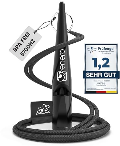 ENERO® Hundepfeife mit praktischem Umhängeband - Perfektes Hundezubehör mit genormter Frequenz - Ideal für Hundetraining - hörbar & weitreichend (Schwarz)