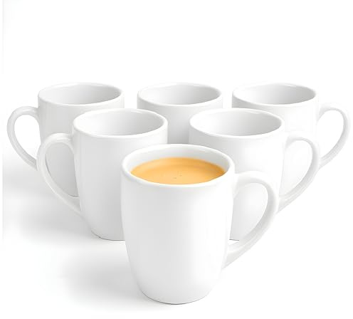 Glasmark KROSNO 1992 Tasse Becher Keramik Set 6 Stück 300 ml Kaffeetasse Kaffeebecher Trinkbecher Teetassen Spülmaschinenfest Weiß Bruno