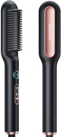 Wavytalk Glättbürste, Ionische Glätteisen und Bürste 2 in 1, Verbrühungsschutz Keramik Haarglätter Bürste mit LED Display für Zuhause und Salon, Dualspannung (100–240V), EU-Stecker, Schwarz