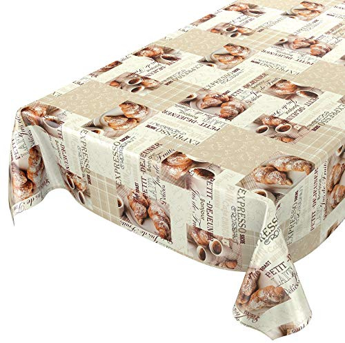 ANRO Wachstuchtischdecke Wachstuch Wachstischdecke Tischdecke abwaschbar Kaffee Croissant Beige 100 x 140cm