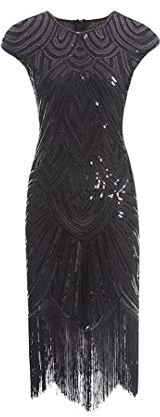 shoperama 20er Jahre Charleston Kleid Pailletten Fransen Flapper Gatsby 20's Fransenkleid Damen-Kostüm
