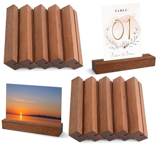 RAFIYU 10 Stück Kartenhalter Holz, Ebenholz Ständer als Tischkartenhalter, Menükartenhalter, Fotohalter, Postkartenhalter, Preisschilder Aufsteller, für Hochzeiten, Restaurants, Bankette und Partys