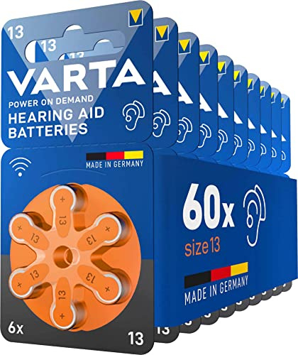 VARTA Hörgerätebatterien Typ 13 orange, Batterien 60 Stück Vorratspack, Power on Demand, wireless approved, Größe p 13 für Hörgeräte & Hörhilfen, Made in Germany