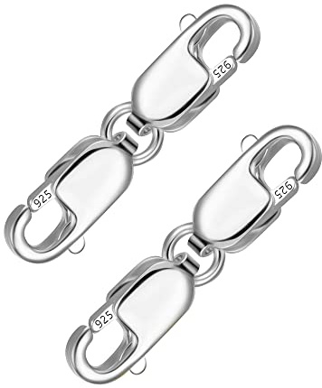 2 Stück Silber 925 Schmuckverschluss Kettenverschluss Italien Verschluss | Doppel Schmuckverschluss Groß Hummerschere Karabinerverschluss Ketten Halskette Armband Verbinder Schmuckherstellung Zubehör
