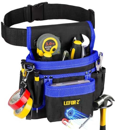 Werkzeuggürtel,Magnetische Werkzeugtasche mit 14 Taschen,Werkzeuggürtel Herren,Abnehmbare und Verstellbare Werkzeugtasche Gürtel für Elektriker,Tischler,Bauarbeiter,Schwarz Blau