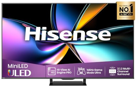 Hisense 65U7Q Pro Fernseher 65 Zoll, 4K Mini LED, Smart TV, Hi-View AI Engine Pro, 165Hz Game Mode Ultra, FreeSync Premium Pro, 2.1.2 ch. Surround Sound, Dolby Vision IQ Atmos, Sprachsteuerung [2025]