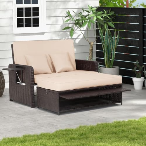 GIANTEX Lounge Möbel Outdoor, Doppelliege Outdoor 2 Personen, Outdoor Sofa | Gartensofa mit Liegefunktion, Balkonmöbel Kleiner Balkon, Lounge Sofa Outdoor, Daybed Outdoor, Gartenlounge mit Stauraum