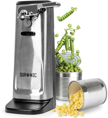 Duronic CO60 Dosenöffner, elektrischer Büchsenöffner für bis zu 600 ml Konservendosen, 3-in-1 automatischer Konservenöffner mit Messerschärfer und Flaschenöffner