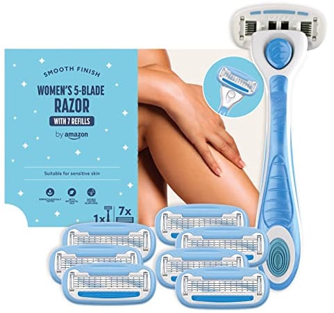 by Amazon für Damen, 5-Klingen Rasierer, 7 Nachfüllpackungen, Blau