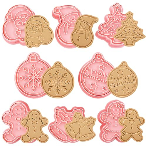 YeahBoom 8 Stück Weihnachtsausstecher,Ausstechförmchen Weihnachten,Weihnachten Keksausstecher,Kunststoff Ausstechformen,3D Plätzchen Ausstecher,Plätzchenformen für Kinder,Kinder Keksausstecher Set