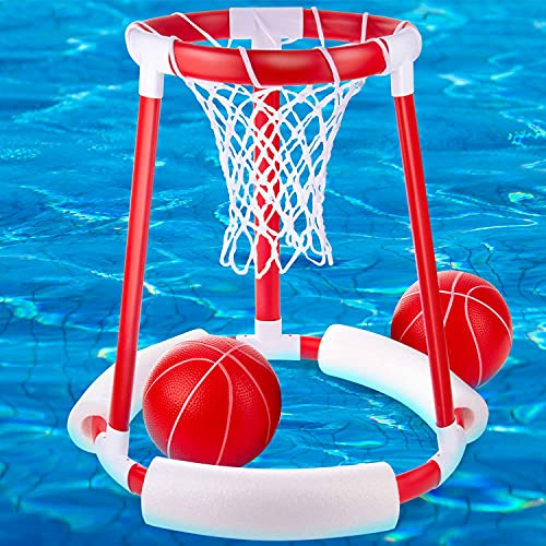 GOODS+GADGETS® Pool Basketball Set mit 2 Bällen – Floating Hoop | Schwimmender Basketball-Korb inkl. 2 Bälle & Pumpe – Korb 60 cm hoch, UV- & salzwasserbeständig