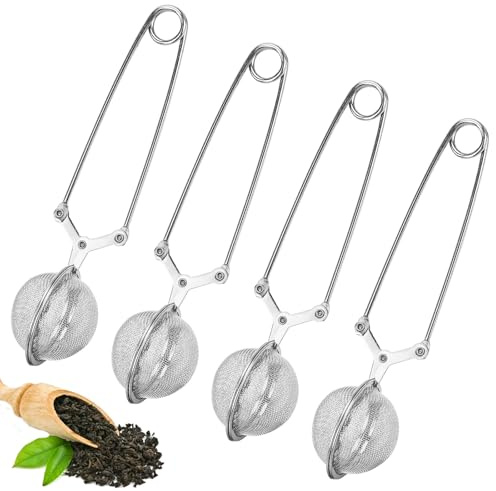 Bohrma 4 Stück Teezangen aus rostfreiem Edelstahl, Ø 4,5 cm, Teesieb für losen Tee, feinmaschige Siebzange, die Teekugel für optimalen Teegenuss Mulling Gewürze Tee Ei für Teeliebhaber