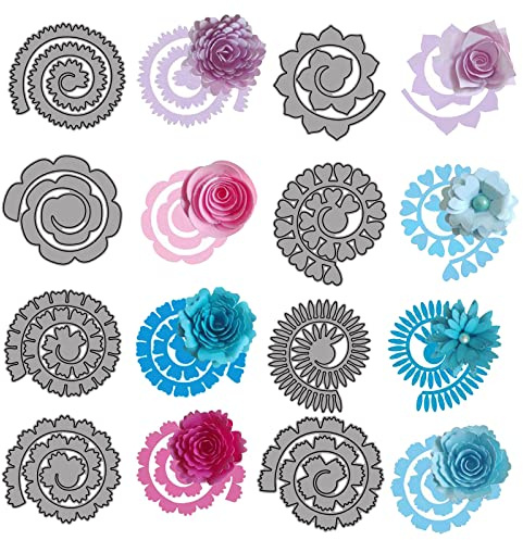 OTCRAFT 8 Stück 3D-Blumen Metall Prägeschablonen Stanzformen Dreidimensionale Blumen Schablonen Cutting Dies SchablonMetall Silber für Scrapbooking Papierhandwerk Album Stempel DIY Dekor