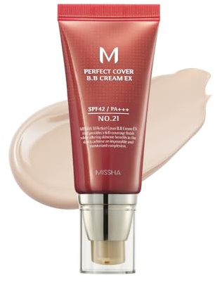 MISSHA Perfect Cover BB Cream 50ml #21 Light Beige – Mittlere Deckkraft, Feuchtigkeitspflege und Sonnenschutz SPF42, Langanhaltendes Natürliches Make-up