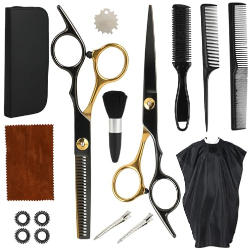 Haarschneideschere Set 16-teilig – Profi 6.7 Zol lHaarschere Friseurschere & Effilierschere aus 440C Stahl – Schere Haare Schneiden Friseur Zubehör für Damen, Herren & Kinder