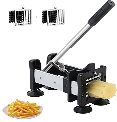 Tophie Pommesschneider aus Edelstahl, Professioneller Kartoffelschneider, mit 12mm und 9mm Klingen, Anti-Rutsch-Technologie, Gemüseschneider für Kartoffeln, Karotten, Gurken