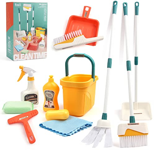 Jenilily Kinder Besen Set, 12PCS Kinderputzset Reinigungs Spielzeug Kinderbesen Spielzeug Montessori Putzspielzeug Kinder ab 2 3 Jahre