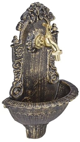 Relaxdays Wandbrunnen antik, mit Wasserhahn, nostalgisch, Waschbecken Garten, Aluguss, HBT 40 x 24,5 x 13 cm, schwarz
