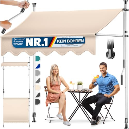 KESSER® Klemmmarkise mit Handkurbel Balkon | Balkonmarkise ohne Bohren | Markise UV-beständig höhenverstellbar & wasserabweisend | Sonnenschutz für Balkon Terrasse & Garten, Terrassenüberdachung 300cm