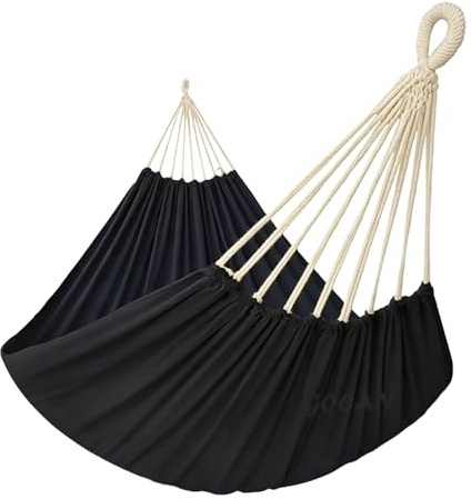 GOCAN Hängematte Outdoor 2 Personen 220x150cm Gesamtlänge 330cm Last 300kg Leinwand-Baumwoll -hängematte für Garten Indoor Kinder Balkon schwarz XXL