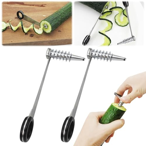 SPHERETRON Spiralschneider 2 Stück Edelstahl Handschneider für Obst, Gemüse wie Kartoffeln, Gurken und Karotten