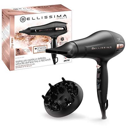 Bellissima My Pro P3 3400 Haartrockner mit professionellem Wechselstrommotor, Ionentechnologie für weiches, feuchtes und strahlendes Haar, keramikbeschichtetes Gitter, 2400 W Leistung