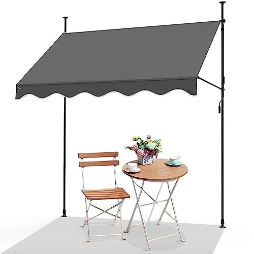 VOUNOT Klemmmarkise Balkon mit Handkurbel, höhenverstellbar Balkonmarkise ohne Bohren, UV-beständig, Wasserdicht & Sonnenschutz, 250 cm breit, Grau, 250cm