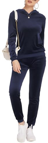 Hotouch Damen Jogginganzug Velours Winter Warm Sportanzug Zweiteiler Casual Lose Frauen Nicki Trainingsanzug Hausanzug Tracksuit Freizeitanzug für Damen Marineblau M