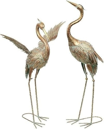 TERESA'S COLLECTIONS Gartendeko für Draußen, Fischreiher Metall Kraniche Gartenfiguren für Teich 2er Set 66/63cm Große Vogel Kranich im Rost-Optik, Geschenk für Frauen/Mama/Papa(Bronze)