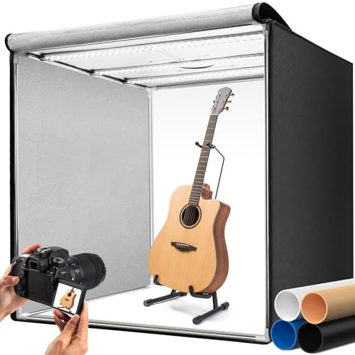DUCLUS Professioneller Fotobox 100 cm Großer Photobox Tent,10500 LM LED-Leuchten mit Hohem CRI >96/Stufenlose Dimming/360° Einstellbare Lichtpaneele/4 Matte PP-Hintergründe für Produktfotografie