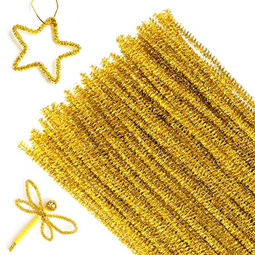 G2PLUS Glitzer Pfeifenreiniger 100 Stück Chenilledraht,6 MM * 30 cm, Ideal für DIY Craft Projekte, Weihnachtszierde Making - Gold
