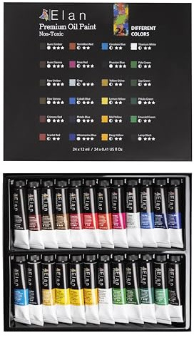 Elan Ölfarben Set, 24x Öl Farben Tuben 12ml Ungiftig, Oil Paint Set, Professionelle Qualität Ölfarben Starterset, Öl Farben Leinwand, Ölmalfarben