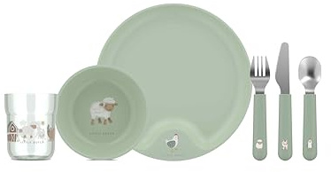 Mepal – Kinder Geschirrset 6-teilig Mepal Mio – Kinder Geschirr – Inklusive Kinderglas, Kinderteller, Kinderschale und Kinderbesteck – Spülmaschinengeeignet & BPA-frei – 6-teilig – Little Farm