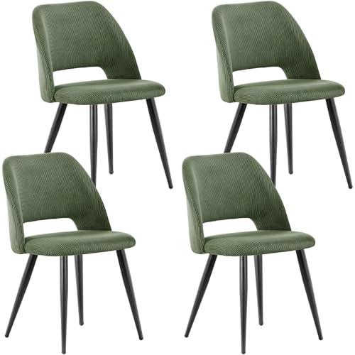 WAFTING Esszimmerstühle 4er Set, Kordsamt Stuhl Mit Dickem Cord-Schwamm Gepolsterter, Esstischstühle mit Separaten Metallbeinen, für Esszimmer, Wohnzimmer, Schlafzimmer und Empfang, Grün