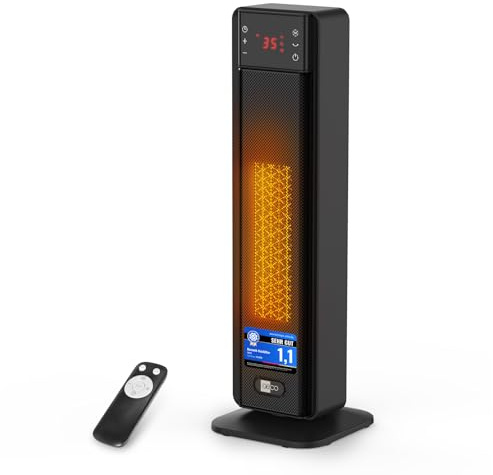 aeco EcoHeat Boost Heizlüfter mit Fernbedienung 2000W 58 cm LED ECO-Modus | 75° Oszillation, 4 Modi, 24h Timer, Keramik Thermostat Heizung, Überhitzungs- & Kippschutz, Heizstrahler
