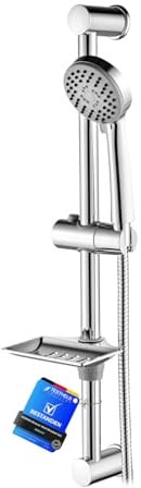Ibergrif Brausestangenset Edelstahl, Duschstange mit Handbrause 3 Strahlarten, Duschset mit 1.7m Schlauch, Höhenverstellbare Duschstange mit Seifenschale, Duschkopfhalterung für Badezimmer, Chrom