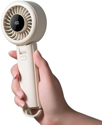 HAOHEJIA Handventilator, Mini Kleiner Ventilator Akku Aufladbar 13H Max Laufzeit 4000mAh, Tragbarer Mini Ventilator, Klappbarer 5-Geschwindigkeiten Ultra Leise 6000RPM Hohe Geschwindigkeit