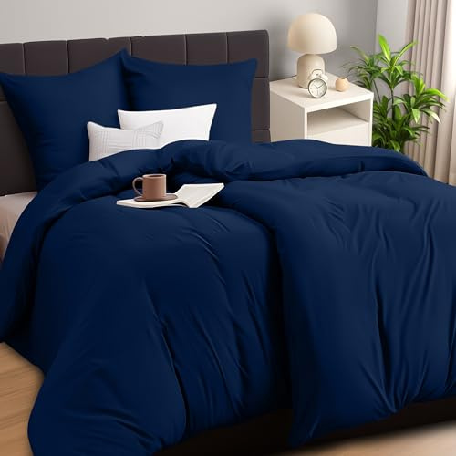 Utopia Bedding Bettwäsche 135x200 4teilig - Mikrofaser 2 Bettbezug 135x200 cm + 2 Kissenbezüge 80x80 cm - Marineblau