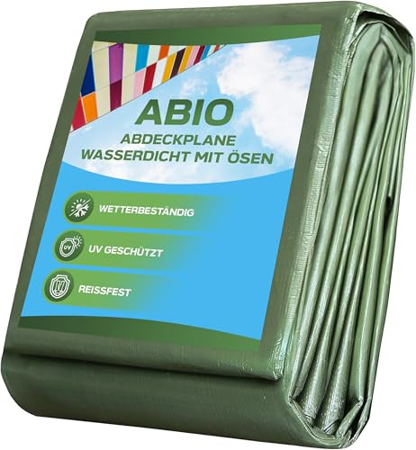 Abio Abdeckplane 2x6m Grün 90g/m² Wasserdicht Plane mit Ösen Tarp Abdeckplane Gewebeplane Schutzplane Zeltplane Bauplane Garten Holz Gartenmöbel Camping Grün 90g/m² 2x6m