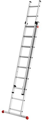 Hailo S80 ProfiStep Duo Alu-Schiebeleiter - 2 x 9 Sprossen belastbar bis 150 kg - Leiternteile einzeln verwendbar - sprossenweise höhenverstellbar - Aluleiter Made in Germany - rostfrei - Silber