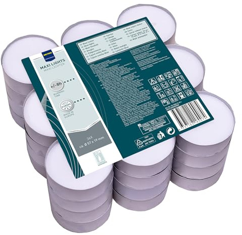 METRO Professional Maxi Teelichter, Paraffin, ¯ 5.7 x 1.9 cm, 8 Stunden Brenndauer, wei§, 36 StŸck