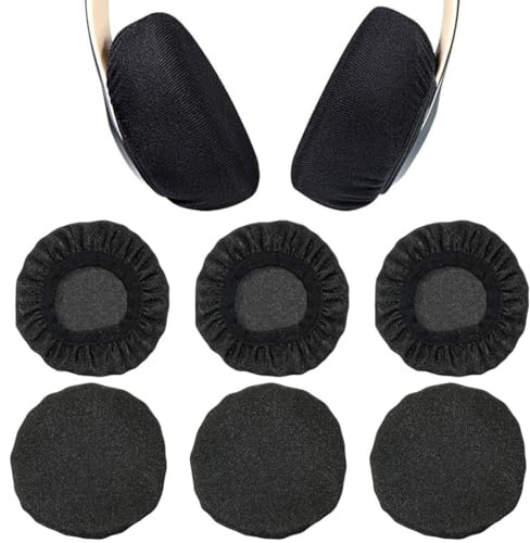 6 Stücke Kopfhörer Ohrpolster, Dehnbare waschbare Kopfhörer-Abdeckungen, Kopfhörer-Ohr Abdeckungen aus flexiblem Stoff, Headset Ohrpolster, Schweißschutz für Fitnessstudio, Gaming (Schwarz)