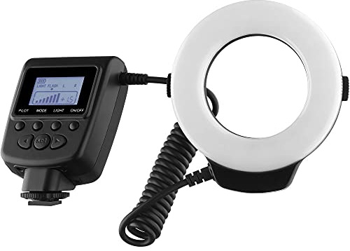 Digital Nc 48 Makro-LED-Ringlicht & Ringblitz mit LCD-Display, kompatibel mit Nikon, Canon, Sony, Panasonic, Leica, Fujifilm, Pentax und Olympus DSLRs