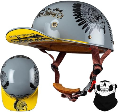 Wttagkl Vintage Motorradhelm ECE-geprüft | Retro Halbschalenhelm mit Schnellverschluss | Leicht & Belüftet für Scooter, Cruiser, Chopper (Damen/Herren),E-M(53~56cm)