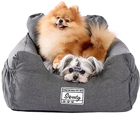 PETEPELA Hundeautositz Wasserdicht 50x45x35 cm für kleine Hunde | Hundesitz Auto für kleine bis mittelgroße Hunde mit Sicherheitsgurt, rutschfest und weich gepolstert, Grau
