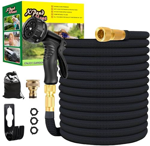 Flexibler Gartenschlauch 22.5m/30m, Flexibel Wasserschlauch Dehnbarer mit 10 Sprühfunktionen, Schnelladaptern und Wandhalterung,Adapter für 1/2' 3/4' Zoll und Wandhalterung (100FT)