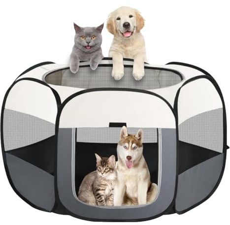 Dhqkqg Welpenauslauf, 110x110x60cm Faltbar Welpenlaufstall, Tragbarer Laufstall Hund, Hundelaufstall für Wohnung, Hundelaufstall Faltbar Laufstall, für Haustiere, Katzen, Hasen und Kleintiere Sowohl