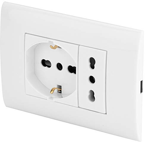 POLY POOL - PP6094X Evolution-Platte 3-Modul-Box mit bivalentem Steckdoseneinsatz und Multistandard-Steckdoseneinsatz – Einbausatz mit Halterung und Befestigungsschrauben